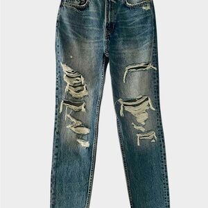 Zara Classic Blue Distressed Denim Jeans Sz 2
